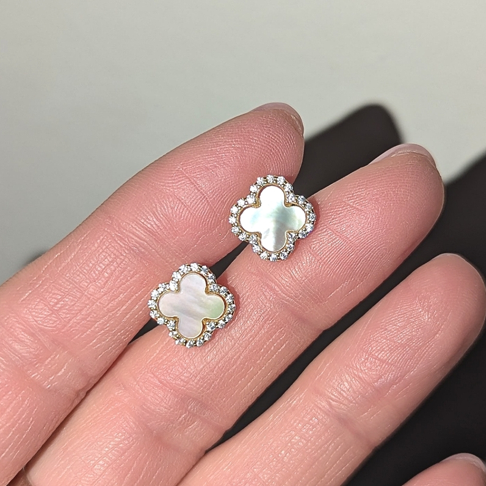 Elegant Silver and White Clover Earrings